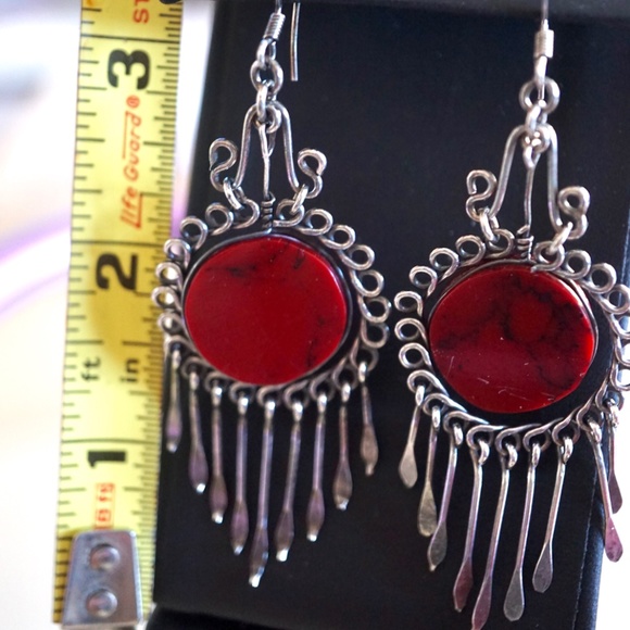 Vintage Mexican Silver Wire Earrings With Stone - Picture 5 of 7